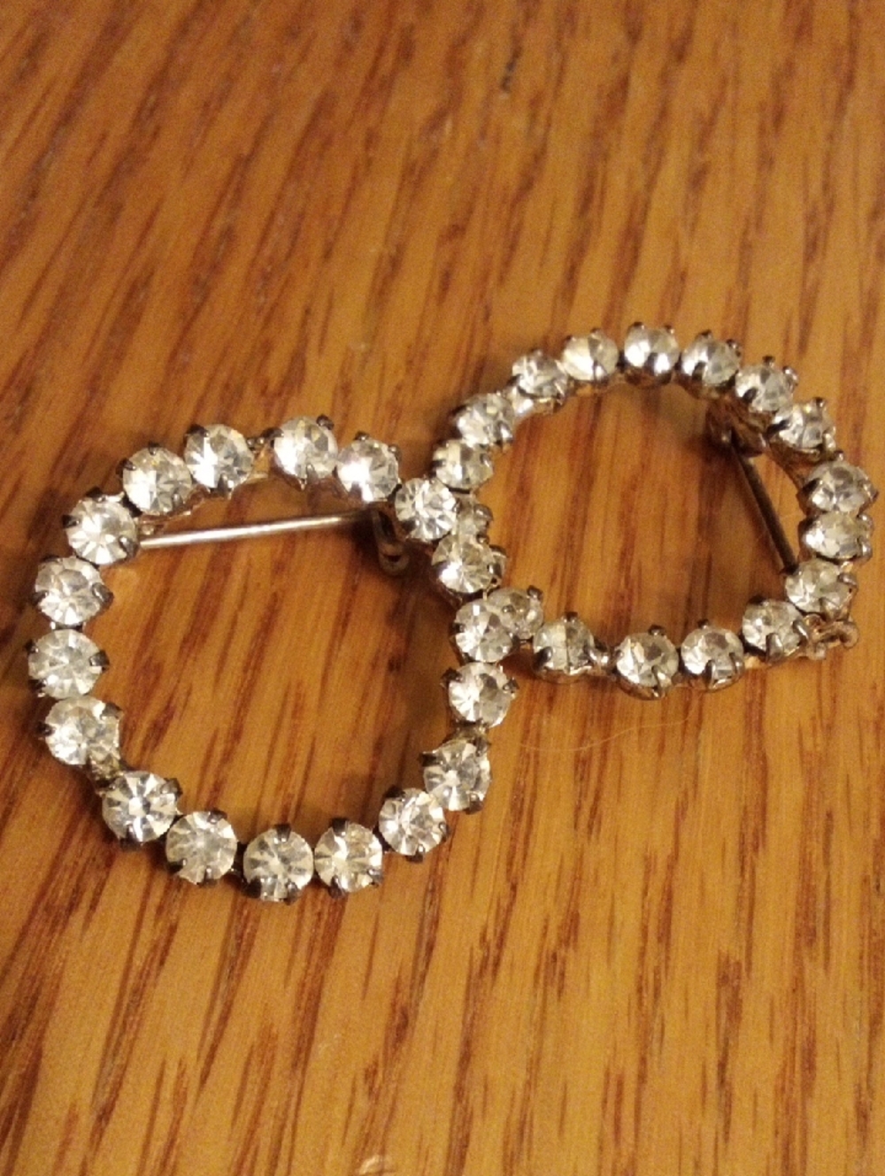 Crystal Circle Brooch Pair - Clear Crystals on Gold Tone - Picture 2 of 5